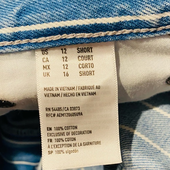 AEO American Eagle Striped High Rise Mom Jeans Size 12 Short - Picture 7 of 7